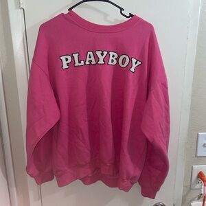 Playboy Pink Sweatshirt Mens Medium Measures 25” Long and 22” Across. Good Worn
